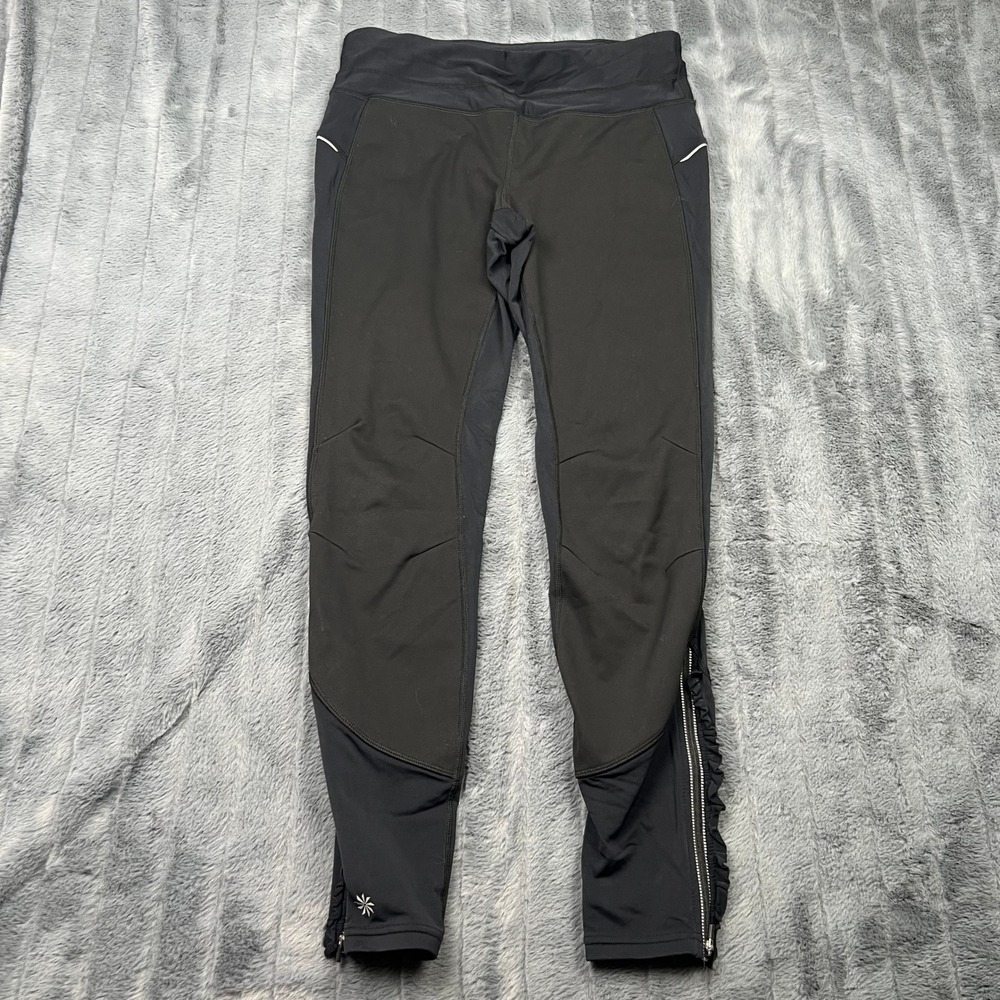 Athleta Polartec Power Stretch 2.0 Tight Black Ruffle Ankle Zip Leggings 243104